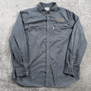Carhartt Men's Button-Down Shirt - Dark Gray with Gold Embroidery